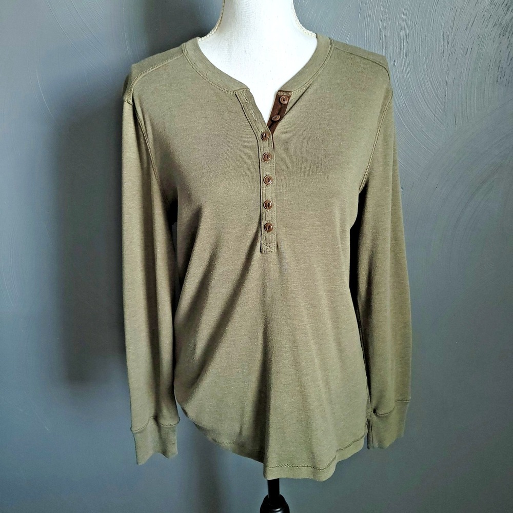 LRL Lauren Ralph Lauren Top Womens Size XL Green Henley Long Sleeve Elbow Patch